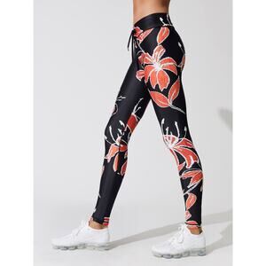 The Upside Hibiscus-Print Drawstring Yoga Pants in Black & Red SZ 6